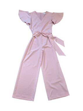 Preston & York Pink Jumpsuit Flutter Sleeve Tie Waist Wide Leg Size 8.